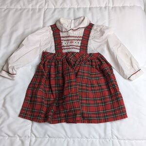 Vintage Polly Flinders 2T Hand Smocked Dress Red Plaid with Emroidery